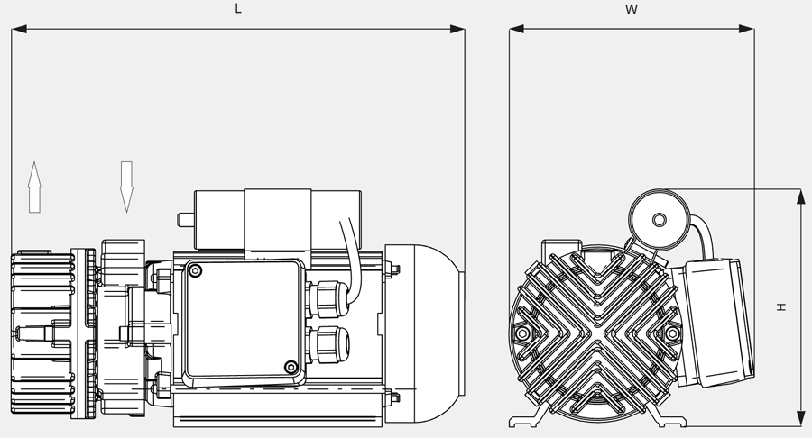 Габаритные размеры (чертеж) Безмасляный пластинчато-роторный вакуумный насос Busch Seco SV 1005 D