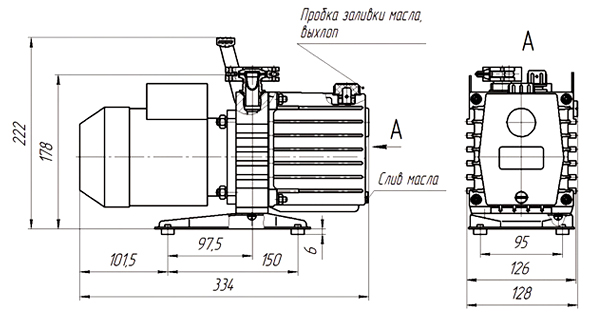 Габаритные размеры (чертеж) Пластинчато-роторный вакуумный насос 2НВР 2НВР-0.1ДМ