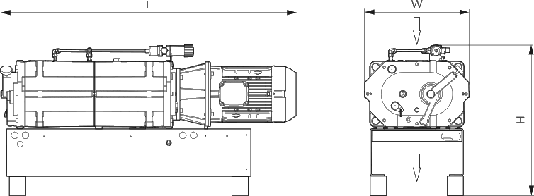Габаритные размеры (чертеж) Винтовой вакуумный насос Busch COBRA NC 0630 C