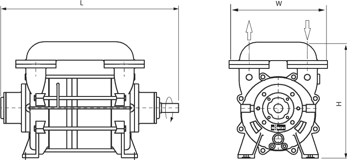 Габаритные размеры (чертеж) Водокольцевой вакуумный насос Busch Dolphin LB 2108 A