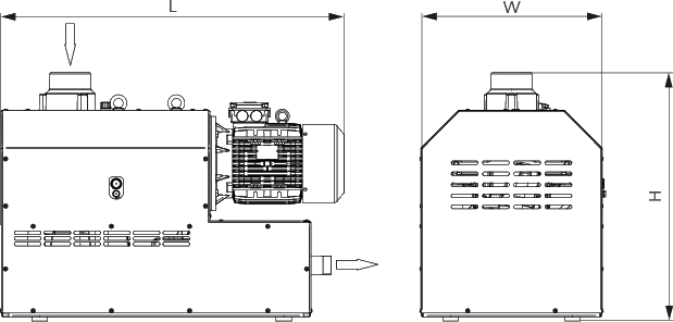 Габаритные размеры (чертеж) Кулачковый(когтевой) вакуумный насос Busch Mink MV 0502 B