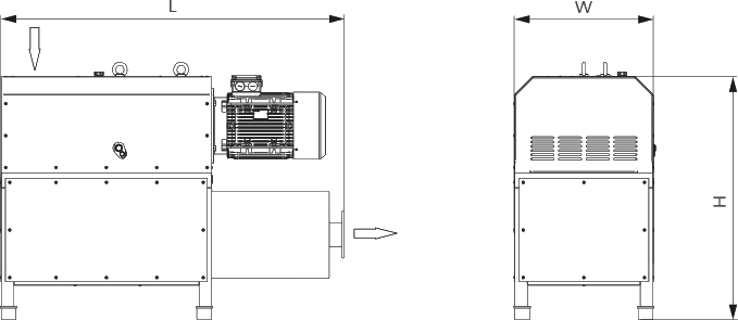 Габаритные размеры (чертеж) Кулачковый(когтевой) вакуумный насос Busch Mink MV 1202 A