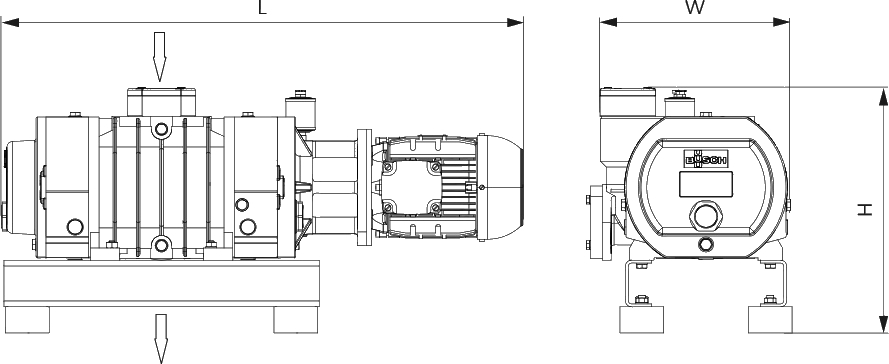 Габаритные размеры (чертеж) Бустерный роторный вакуумный насос Рутса Busch Panda WV 0500 C