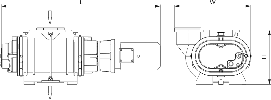 Габаритные размеры (чертеж) Бустерный роторный вакуумный насос Рутса Busch Panda WV 1500 C