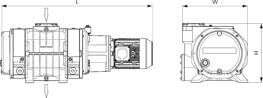 Габаритные размеры (чертеж) Бустерный роторный вакуумный насос Рутса Busch Panda WV 2400 A