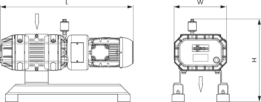 Габаритные размеры (чертеж) Бустерный роторный вакуумный насос Busch Puma WP 0250 D4