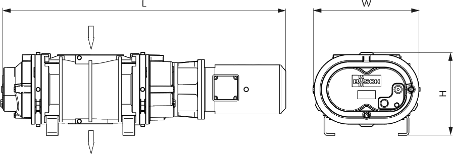 Габаритные размеры (чертеж) Бустерный роторный вакуумный насос Busch Puma WP 4500 B2
