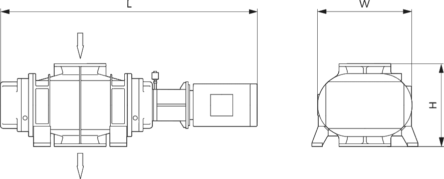 Габаритные размеры (чертеж) Бустерный роторный вакуумный насос Busch Puma WP A040 A