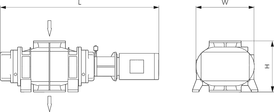 Габаритные размеры (чертеж) Бустерный роторный вакуумный насос Busch Puma WP A095 A