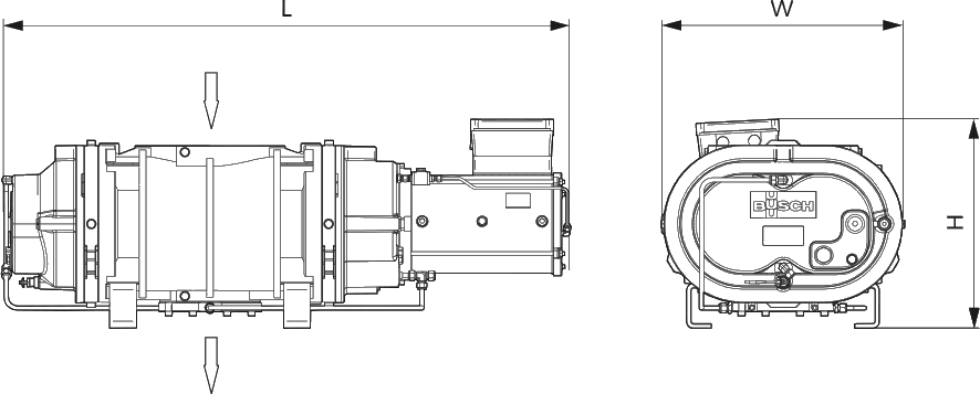 Габаритные размеры (чертеж) Бустерный роторный вакуумный насос Busch Puma WY 4500 B