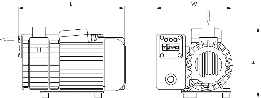 Габаритные размеры (чертеж) Пластинчато-роторный вакуумный насос Busch R5 KB 0025 F
