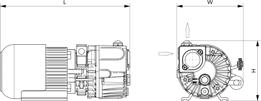 Габаритные размеры (чертеж) Пластинчато-роторный вакуумный насос Busch R5 PB 0004 C