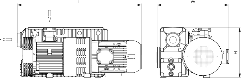 Габаритные размеры (чертеж) Пластинчато-роторный вакуумный насос Busch R5 RA 0202 D