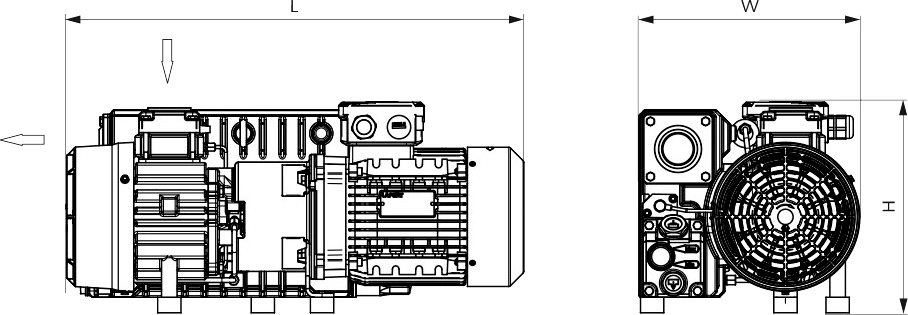 Габаритные размеры (чертеж) Пластинчато-роторный вакуумный насос Busch R5 RA 0025 F