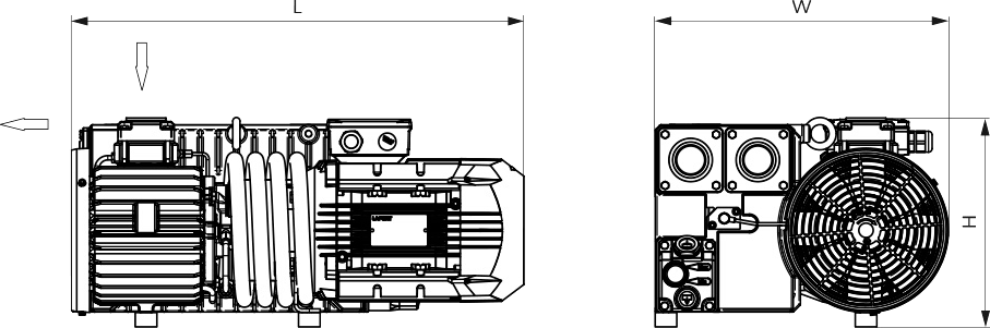 Габаритные размеры (чертеж) Пластинчато-роторный вакуумный насос Busch R5 RA 0100 F