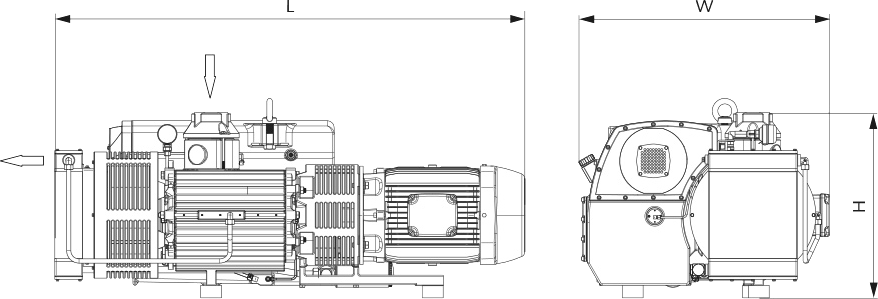 Габаритные размеры (чертеж) Пластинчато-роторный вакуумный насос Busch R5 RA 0400 C