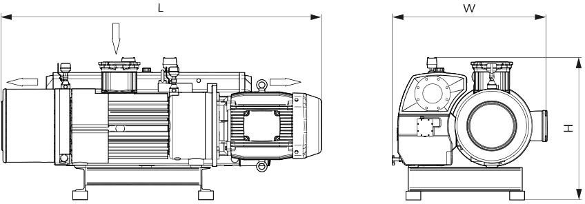 Габаритные размеры (чертеж) Пластинчато-роторный вакуумный насос Busch R5 RA 1000 B