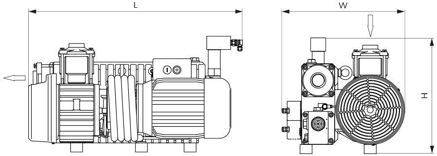 Габаритные размеры (чертеж) Пластинчато-роторный вакуумный насос Busch R5 RE 0016 B