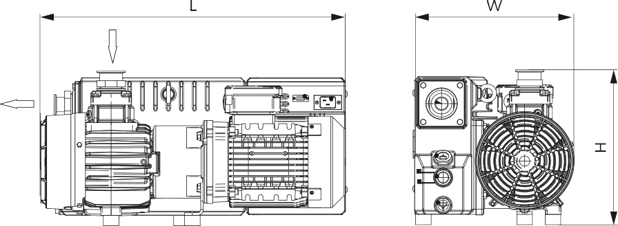 Габаритные размеры (чертеж) Пластинчато-роторный вакуумный насос Busch R5 RU 0050 A