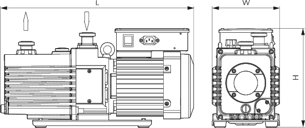 Габаритные размеры (чертеж) Двухступенчатый пластинчато-роторный вакуумный насос Busch Zebra RH 0021 B
