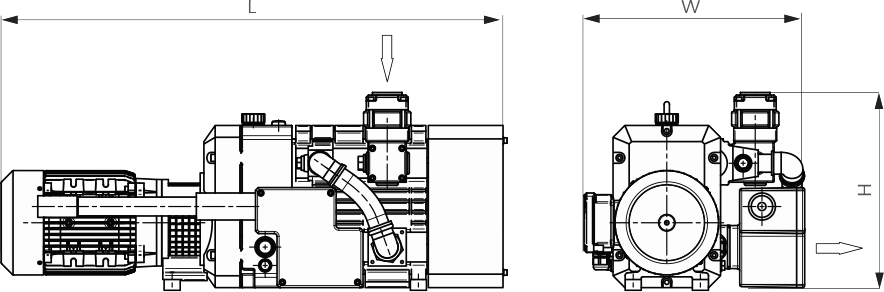 Габаритные размеры (чертеж) Кулачковый(когтевой) вакуумный насос Busch Mink MI 2124 BV