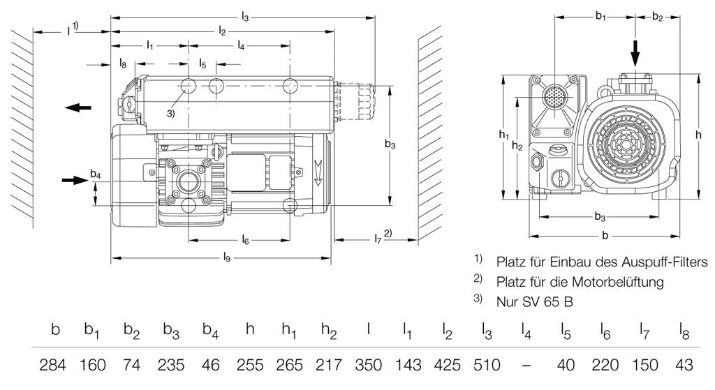 Габаритные размеры (чертеж) Одноступенчатый пластинчато-роторный вакуумный насос Leybold SOGEVAC SV 40 B