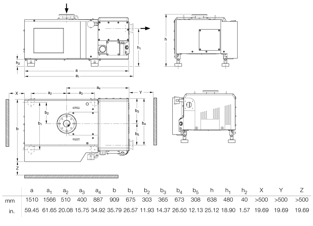 Габаритные размеры (чертеж) Одноступенчатый пластинчато-роторный вакуумный насос Leybold SOGEVAC SV 630 BF