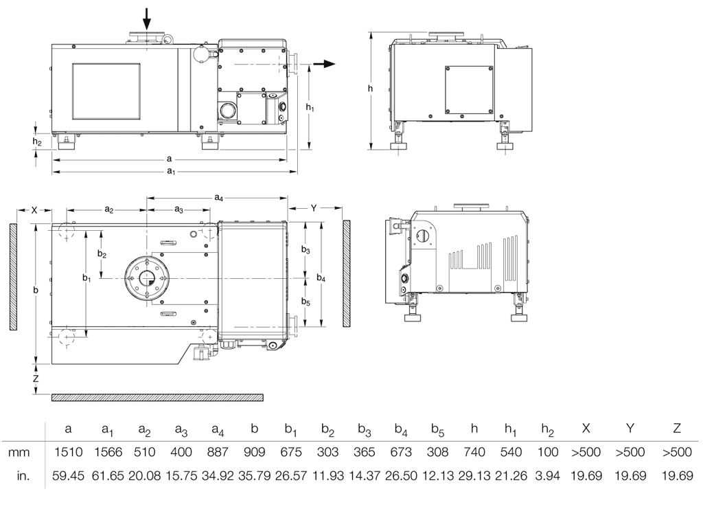 Габаритные размеры (чертеж) Одноступенчатый пластинчато-роторный вакуумный насос Leybold SOGEVAC SV 630 B