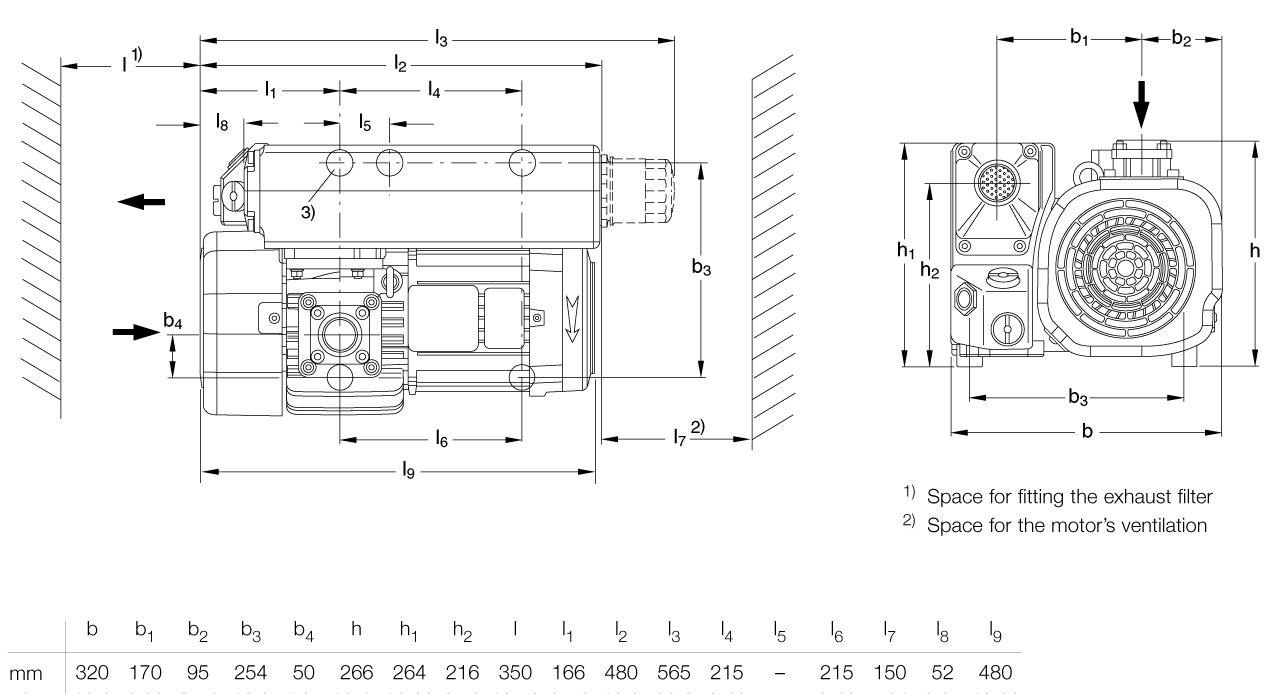 Габаритные размеры (чертеж) Одноступенчатый пластинчато-роторный вакуумный насос Leybold SOGEVAC SV 65 B