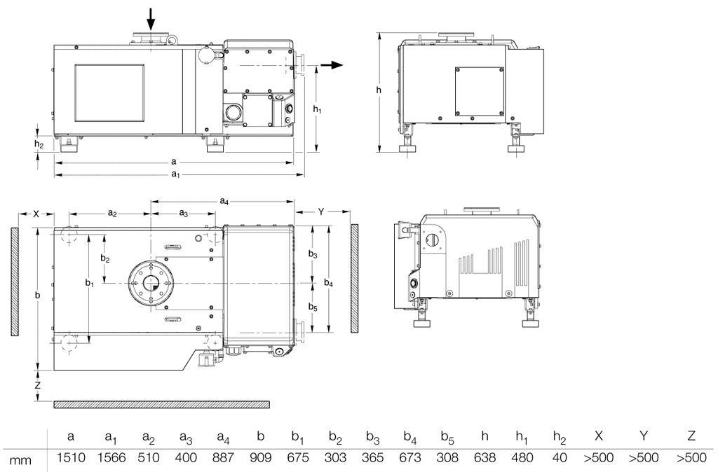 Габаритные размеры (чертеж) Одноступенчатый пластинчато-роторный вакуумный насос Leybold SOGEVAC SV 750 B/BF