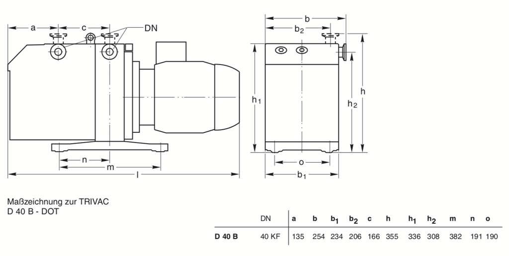 Габаритные размеры (чертеж) Двухступенчатый пластинчато-роторный вакуумный насос Leybold TRIVAC D 40 B-DOT