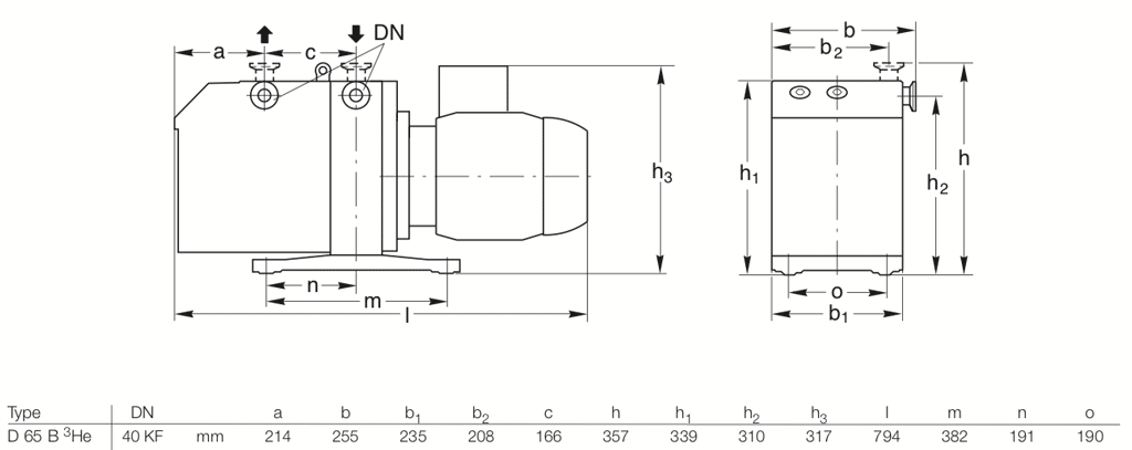 Габаритные размеры (чертеж) Двухступенчатый пластинчато-роторный вакуумный насос Leybold TRIVAC D 65 B 3He