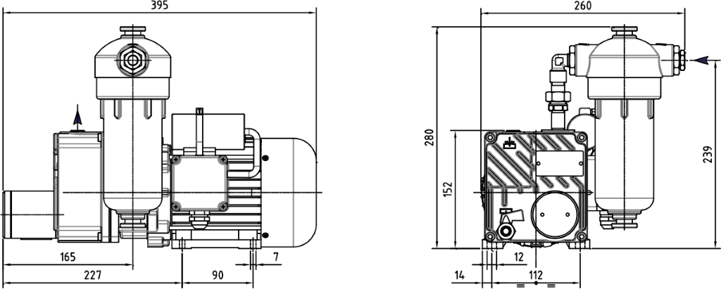 Габаритные размеры (чертеж) Одноступенчатый пластинчато-роторный вакуумный насос DVP LB.5 WR