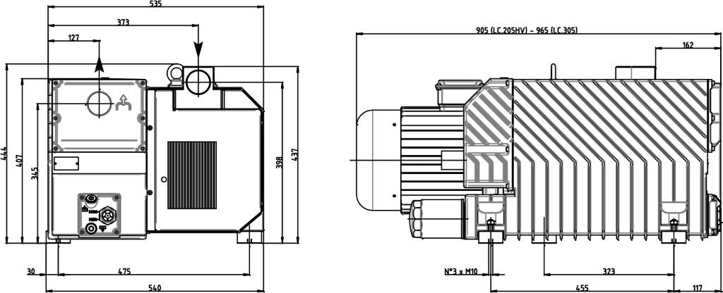 Габаритные размеры (чертеж) Одноступенчатый пластинчато-роторный вакуумный насос DVP LC.305HV