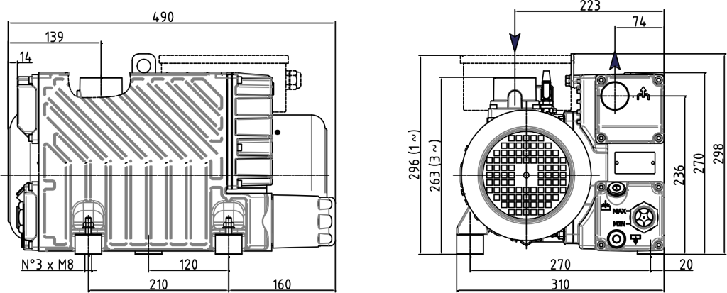 Габаритные размеры (чертеж) Одноступенчатый пластинчато-роторный вакуумный насос DVP LС.60
