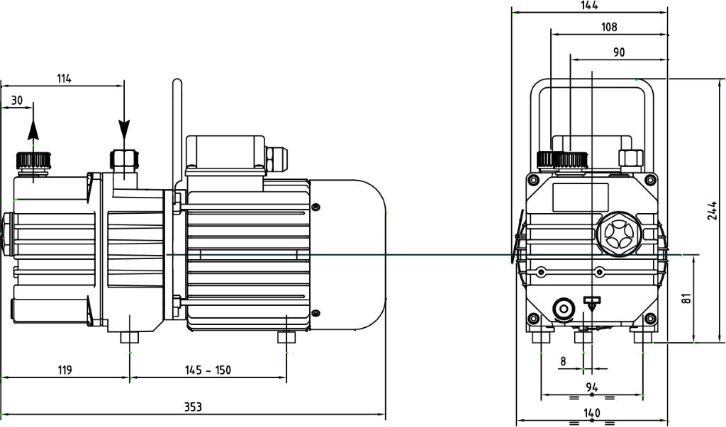 Габаритные размеры (чертеж) Двухступенчатый пластинчато-роторный вакуумный насос DVP RC.4D