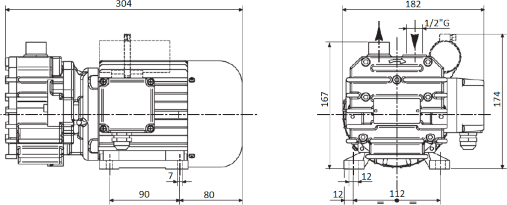 Габаритные размеры (чертеж) Безмасляный пластинчато-роторный вакуумный насос DVP SB.10
