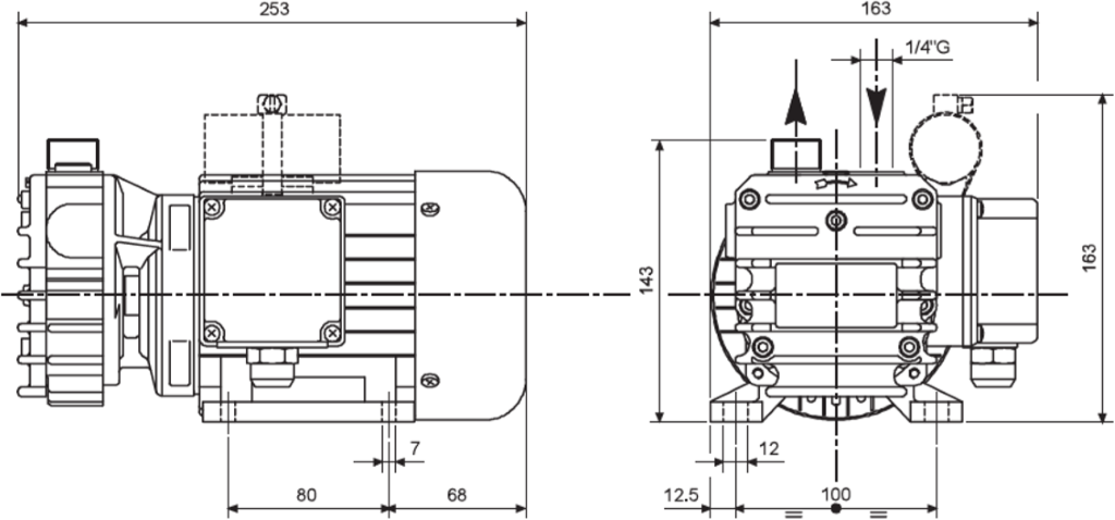 Габаритные размеры (чертеж) Безмасляный пластинчато-роторный вакуумный насос DVP SB.6