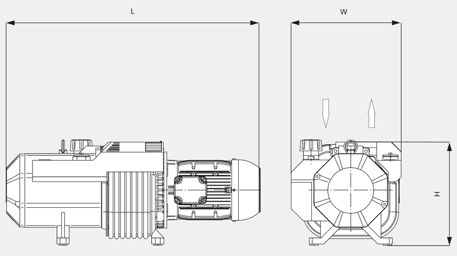 Габаритные размеры (чертеж) Безмасляный пластинчато-роторный вакуумный насос Busch Seco SV 1100 C