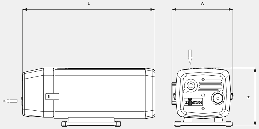 Габаритные размеры (чертеж) Безмасляный пластинчато-роторный вакуумный насос Busch Seco SV 1025 C
