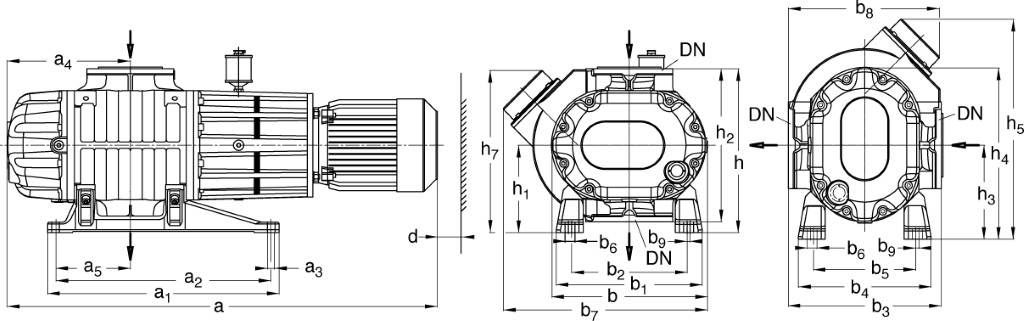 Габаритные размеры (чертеж) Бустерный роторный вакуумный насос типа Рутс Leybold RUVAC WA/WAU(H) 501