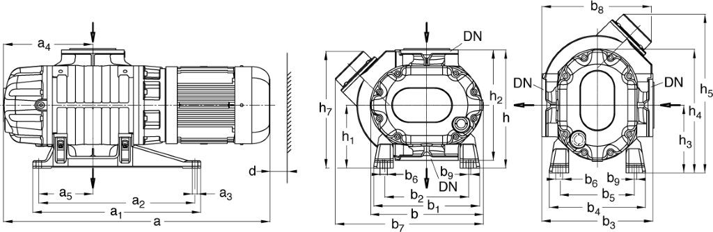 Габаритные размеры (чертеж) Бустерный роторный вакуумный насос типа Рутс Leybold RUVAC WS/WSU 501