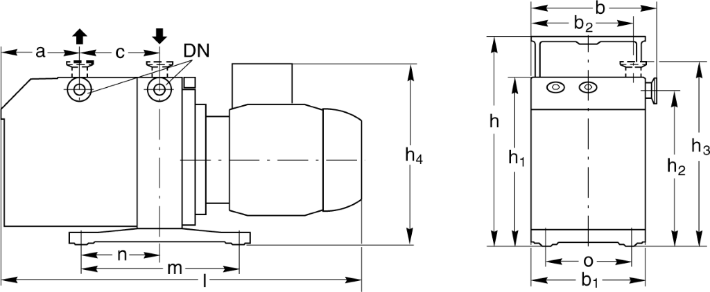 Габаритные размеры (чертеж) Двухступенчатый пластинчато-роторный вакуумный насос Leybold TRIVAC D 16 B-DOT