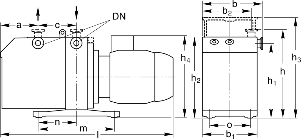Габаритные размеры (чертеж) Двухступенчатый пластинчато-роторный вакуумный насос Leybold TRIVAC D 16 BCS