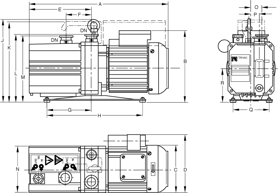 Габаритные размеры (чертеж) Двухступенчатый пластинчато-роторный вакуумный насос Leybold TRIVAC D 2.5 E