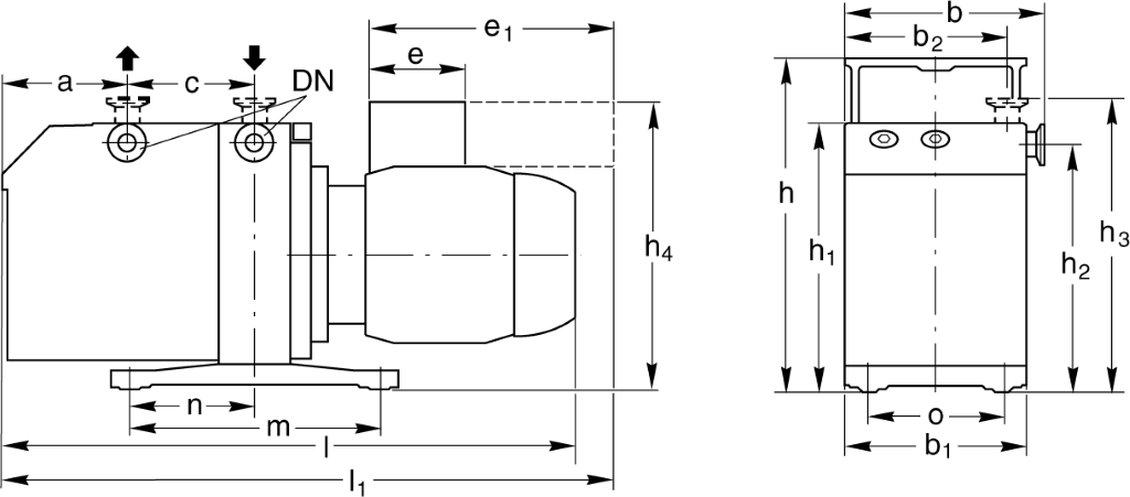 Габаритные размеры (чертеж) Двухступенчатый пластинчато-роторный вакуумный насос Leybold TRIVAC D 4 B