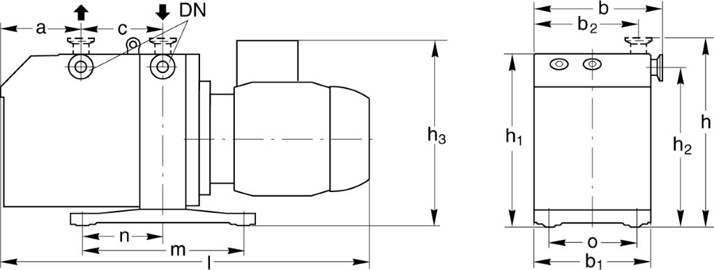 Габаритные размеры (чертеж) Двухступенчатый пластинчато-роторный вакуумный насос Leybold TRIVAC D 40 B