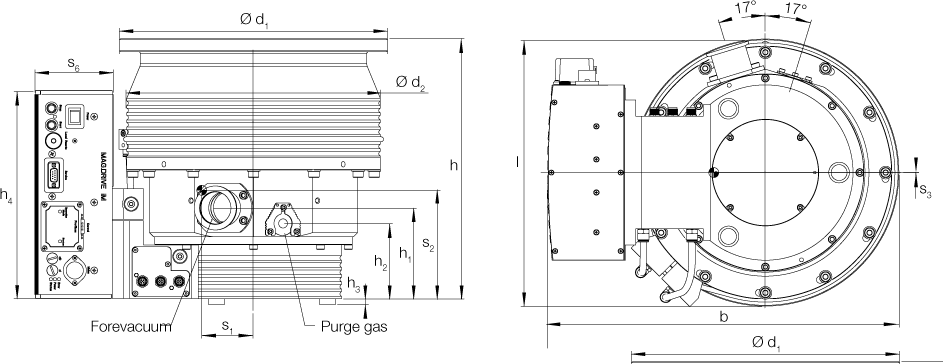 Габаритные размеры (чертеж) Турбомолекулярный(ТМН) вакуумный насос Leybold TURBOVAC MAG W 1700 iP