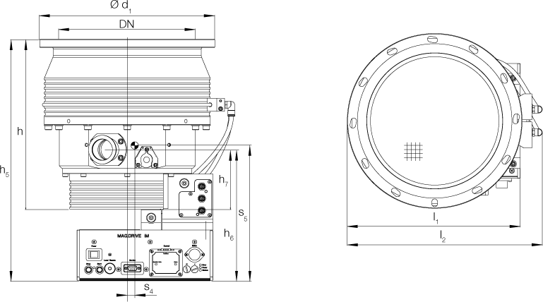 Габаритные размеры (чертеж) Турбомолекулярный(ТМН) вакуумный насос Leybold TURBOVAC MAG W 1600 iP Booster