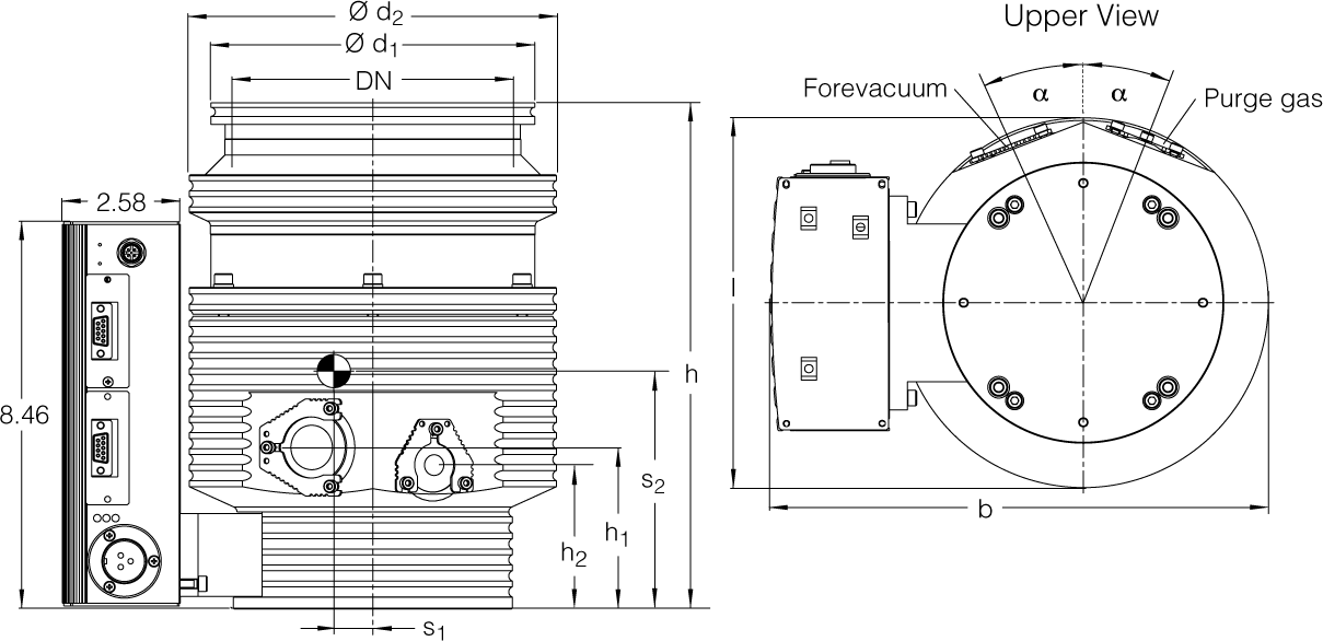 Габаритные размеры (чертеж) Турбомолекулярный(ТМН) вакуумный насос Leybold TURBOVAC MAG W 400 iP